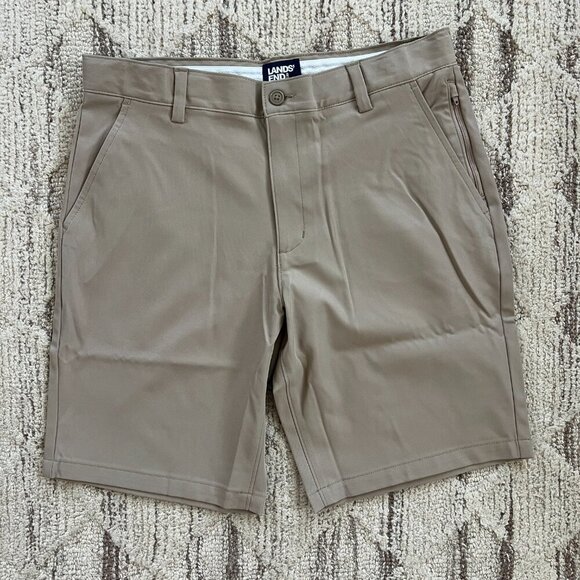NWOT Lands End Boys Active Performance Chino Shorts - Husky - Size 14- Khaki - Picture 2 of 7